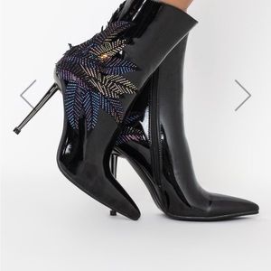 AZALEA WANG Night Shift Stiletto Bootie In Black Multi